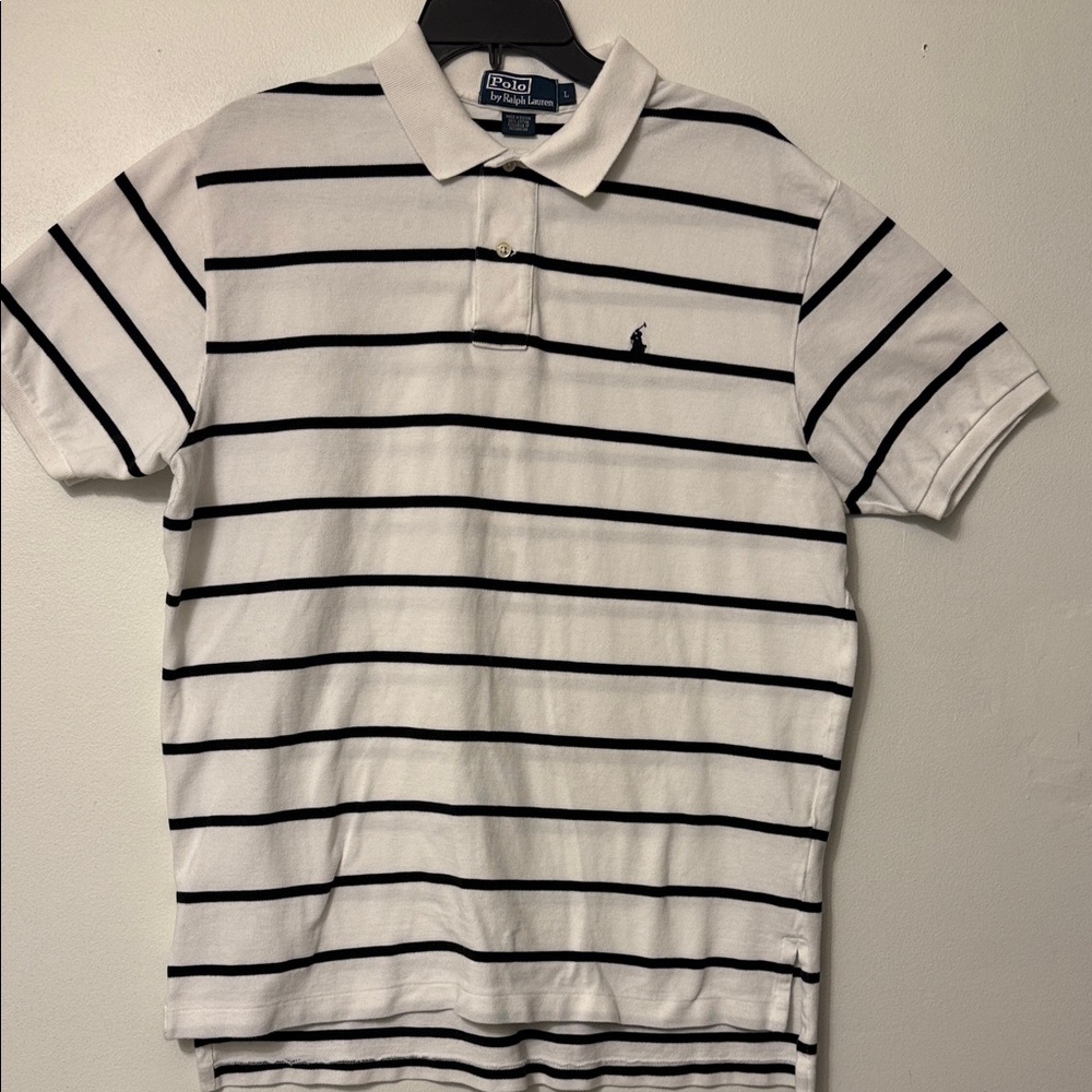 Polo by Ralph Lauren Men's White Polo with Black Stripes